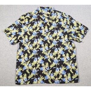 Tommy Bahama Men Shirt XL Hawaiian Silk Blue Hibiscus Tonal‎ Chevron Striped S/S